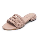 Women Weave Strap Open Toe Flat Sandal Slipper