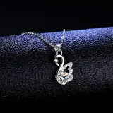 Sterling Silver Swan Round Cut Moissanite Zirconia Diamonds Pendant Necklace