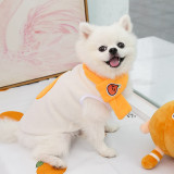 2PCS Dog Clothes With Scarf Warm Cute Tangerine Pattern Pet Sweaters Flannel Cat Vest