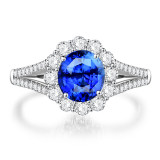 Blue Zircon Silver Petals Fashion Jewelry Inlaid Diamond Adjustable Size Women Ring