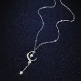 18K White Gold Moon Stars Moissanite Diamonds Pendant Necklace