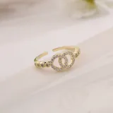 Gold Zircon Double Loop Cross Fashion Jewelry Inlaid Diamond Adjustable Size Women Ring
