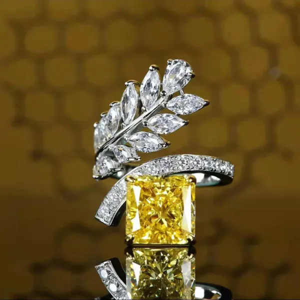 Sterling Silver Pave Moissanite Princess Cut Ice Flower Cutting Gemstone Rings