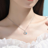 Sterling Silver Moon Stars Zirconia Diamonds Pendant Necklace