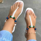 Flat Pearl Solid Color Casual Beaded Rome Flip Flops Sandals