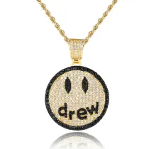 White Gold Smile Shaped Pave Diamond Pendant Necklace
