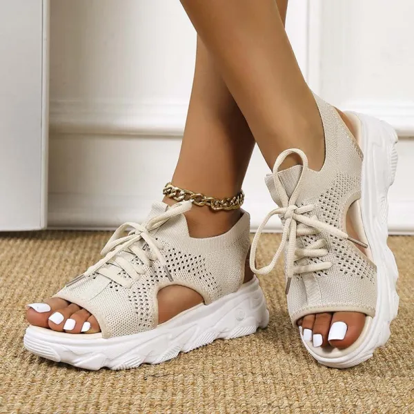 Women Open Toe Fish Mouth Cross Tie Hollow Out Sporty PlatformSandals