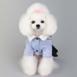 Pet Dog Cloth Lattice Strap Dress Uniform Set Puppy Cloth