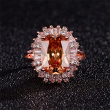 Champagne Zircon Rectangular Fashion Jewelry Inlaid Diamond Adjustable Size Women Ring