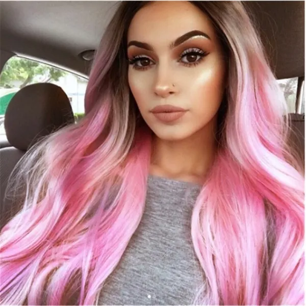 Women Synthetic Exaggerated Color Wavy Hair Wigs Middle Parting Curly Wig