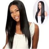 Women Synthetic Black Long Straight Hair Wigs Middle Parting Wig