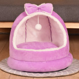 Semi Enclosed Warm Dog Kennel Pet Kennel with Bowknot