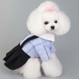 Pet Dog Cloth Lattice Strap Dress Uniform Set Puppy Cloth