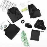 Women 7 Pieces Satin Silk Sleepwear Long Sleeve StripeD Shirt and Pants with Eye Mask and Headband Pajamas Set