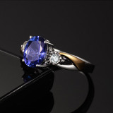 Blue Zircon Fashion Jewelry Inlaid Diamond Adjustable Size Women Ring