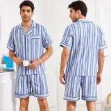 Women 2 Pieces Satin Silk Sleepwear Polka Dots Short Sleeve Shirt and Shorts Pajamas Set
