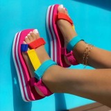 Square Toe Color Patchwork Magic Paste Thick Sole Muffin Platform  Sandals