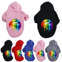 Pet Dog Cloth Color Lips Pattern Hooded Sweatshirt Puppy Cloth