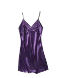 Women Satin Silk Sleep Dress Sling V-Veck Mini Dress Pajamas