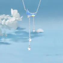 Sterling Silver Moon Gem Pendant Necklace