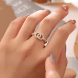 Gold Zircon Double Loop Cross Fashion Jewelry Inlaid Diamond Adjustable Size Women Ring
