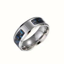 Men Silver Grid Fashion Jewelry Inlaid Women Ring