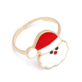 10PCS Oil Drop Christmas Elk Tree Snowflake Sock Rings Adjustable Size Gold Plated Xmas Santa Claus Rings