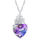 Sterling Silver Purple Heart Crystal Pendant Necklace