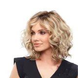 Women Synthetic Soft Waved Curls Ash and Platinum Blonde Fashion Wig Middle Parting Wig