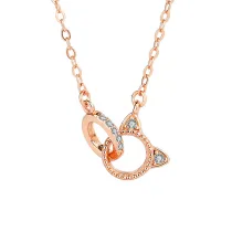 14K Rose Gold Cat Ring Moissanite Diamonds Pendant Necklace