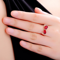 Red Zircon Bowknot Jewelry Inlaid Diamond Adjustable Size Women Ring