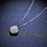 Sterling Silver Princess Cut Moissanite Zirconia Diamond Pendant Necklace