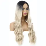 Women Long Wavy Hair Wigs Middle Parting Curly Wig