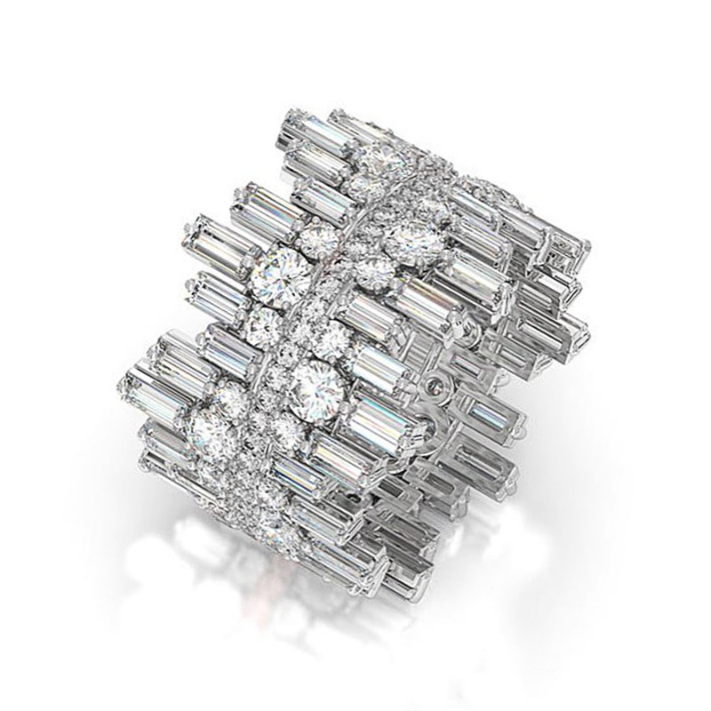 Silver Fashion Jewelry Hollow Out Irregular Inlaid Diamond Women Ring