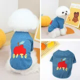 Pet Dog Cloth Poodle Pomeranian Bear and Apple Printed Shirt Cloth