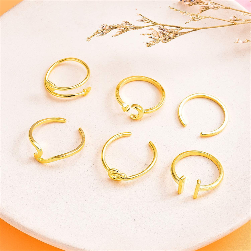 Star Moon 6 Pieces Fashion Jewelry Inlaid Diamond Adjustable Size Women Ring