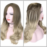 Women Long Gradient Ash Light Brown Blonde Synthetic Mini Lace Front Wig