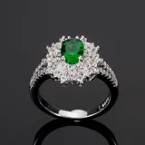 Green Silver Zircon Flower Fashion Jewelry Inlaid Diamond Women Ring