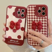 Wine Red Wave Point Bowknot Drop Proof Phone Case for iPhone13 12 11 Pro Max