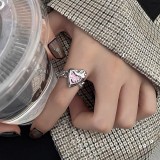 Pink Crystal Irregular Heart Creative Opal Broken Heart Rings For Women Geometric Zircon Open Ring Vintage Jewelry