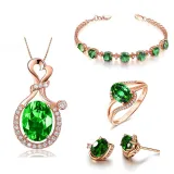 Emerald Pendant Chain Jewelry Necklaces Women Rings Jewelry Sets