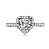 Sterling Silver Heart Cut Paved Heart Solitaire Ruby Rings