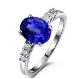 Blue Zircon Silver Fashion Jewelry Inlaid Diamond Adjustable Size Women Ring