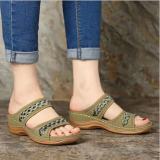 Women Wedge Sandal PU Leather Outdoor Muffin Thick Sole Slippers
