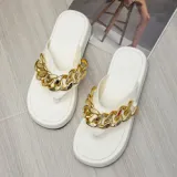 PU Durable Slides Pantshoes Paint Metal Flip-flops Platform Beach Slippers