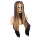 Women Long Synthetic Lace Front Straight Wigs Gradient Hair Wigs Middle Parting Wig