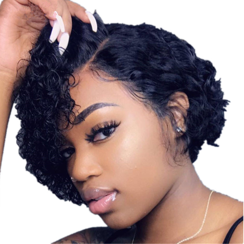 Women Synthetic Short Small Curly Hair Natural Wigs Side Parting Wig