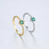 18K White Gold Semi Paved Moissanite Solitaire Princess Cut Emerald Gemstone Rings
