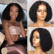 Women Synthetic Black Small Curly Short Hair Wigs Short Middle Parting Wig