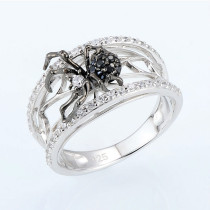 Silver Zircon Black Spider Fashion Jewelry Inlaid Diamond Women Ring